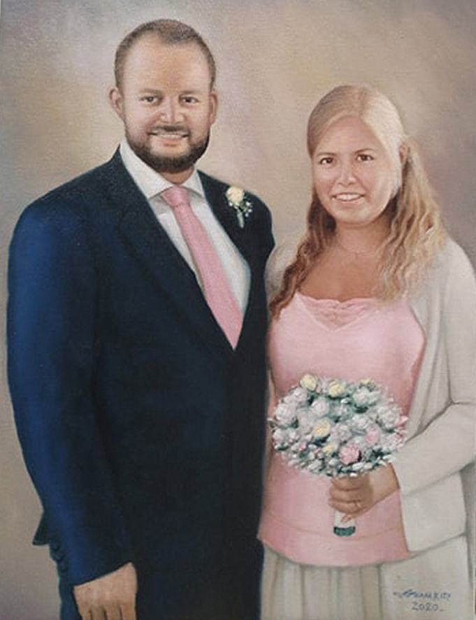 Painting of bride and groom