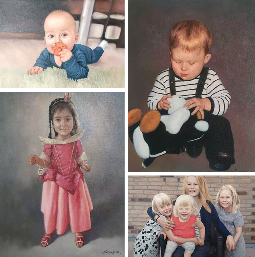 Portrait paintings of kids
