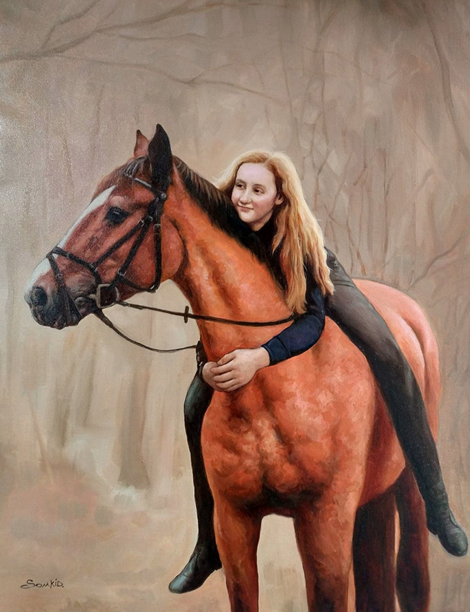 Painting of a girl and her horse